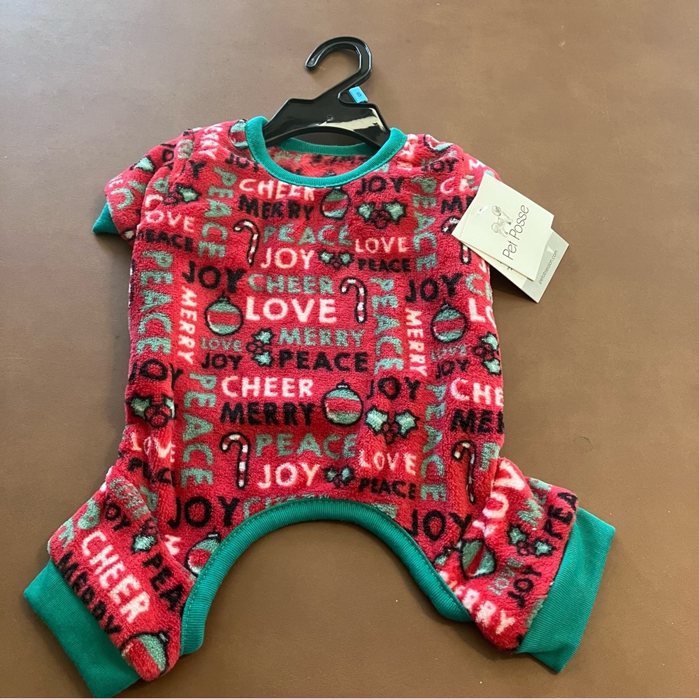 NWT Pet Posse Dog or Cat Pajamas Sweater Fleece Christmas Holiday Red Small Pjs